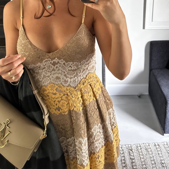 Rinascimento Yellow, Beige and White Lace a-line dress - Picture 1 of 5